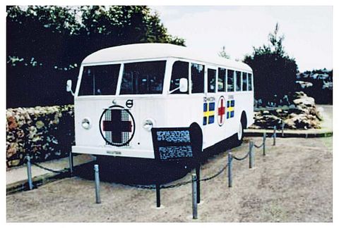 Der "weiße Bus" in der Gedenkstätte Yad Vashem in Jerusalem. Foto aus dem Rotkreuz-Museum Luckenwalde 